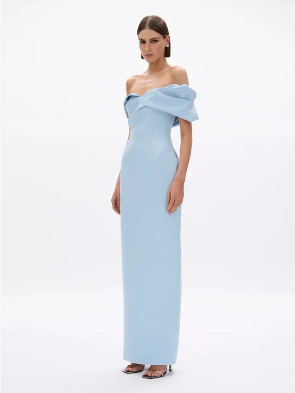 Rachel Gilbert Mattie Blue Bardot Off-the-shoulder Column Gown AU0/US2 NWOT